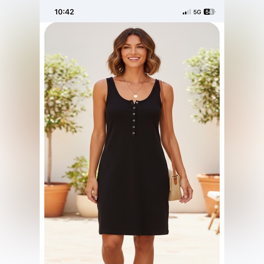 Olivaceous Black Henley Button Front Mini Dress - Large